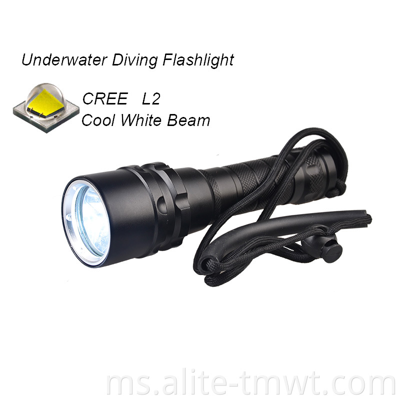 Compact Portable Underwater 80m Lampu Lampu Kalis Air XML T6 LED Scuba Diving Torch Light With 18650 Battery